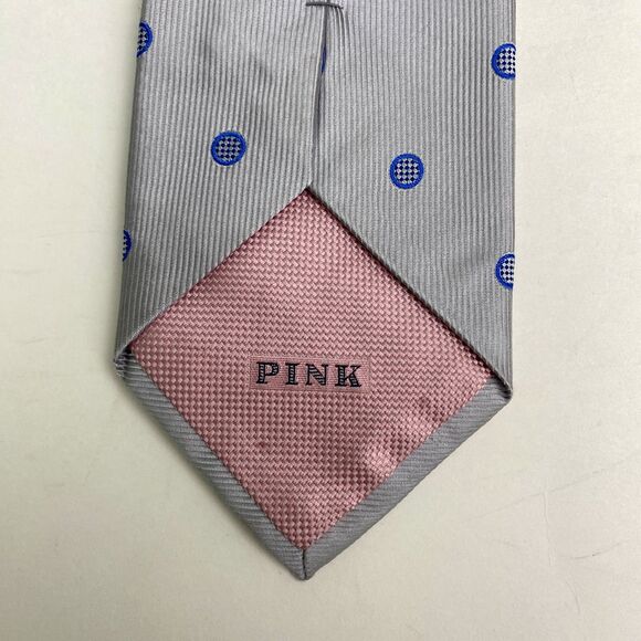 Thomas Pink Silk Tie Mens Gray Blue Polka Dot Classic Woven England Business - Picture 6 of 12
